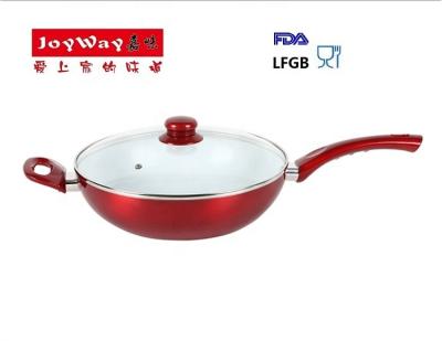 China Hot Selling High Quality Hot Sale Kitchenware Joyway Aluminum Cooking Wok Pressed Aluminum Wok With Glass Cover for sale