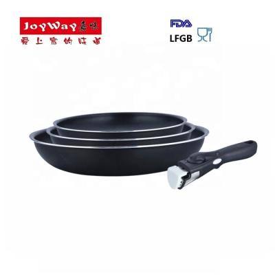 China New Design Joyway 2020 Viable Frying Pan Non Stick Frying Pan With Detachable Handle Cookware Set for sale