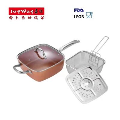 China 9.5 Inches Viable Used In Induction Pan Copper Square Nonstick Pan with Glass Lid for sale