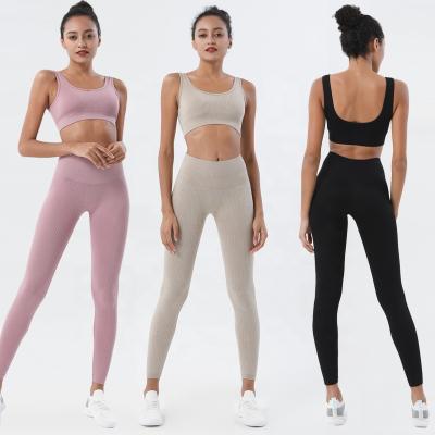 China Breathable Gym Crop Women Top Leggings Sports Set Women Fitness Tracksuit Workout Sports Long Sleeve Yoga Clothes Seamless Suits for sale