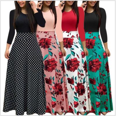 China 2022 Spring Autumn Women Dress Female Fashion Long Sleeve Long Sleeve Floral Print Maxi Dress for sale