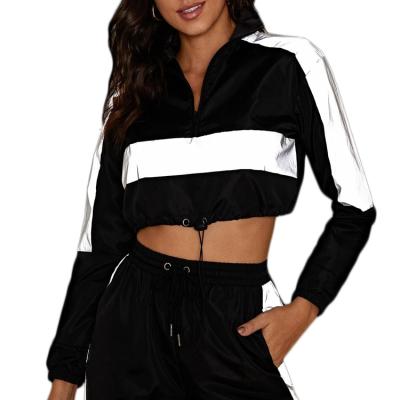 China Breathable Autumn Women Street Wear Reflective Panel Crop Custom Women Hoodies for sale