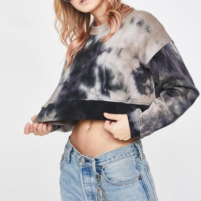 China Hot Selling Breathable Women Crop Dyed Top High Quality Adult Women Girls Ladies Sweatshirt Dye Tie Dye Hooded Hoodie Tie Dyed for sale