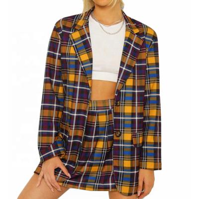 China Reversible Turtle Neck Womens Tailored Blazer Jacket Plaid New Arrival OEM Jackets for sale