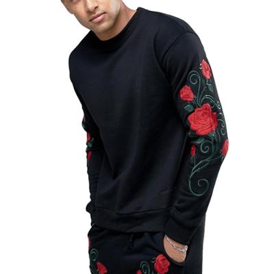 China Black Embroidered Rose Sleeve T-shirt Anti-pilling Sublimation Custom High Quality T-shirt Men for sale