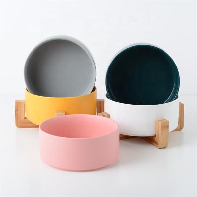 China Sustainable Fashion Style Wood Frame Custom Multi Colors China Manufacturer OEM Ceramic Pet Cat Dog Bowl for sale