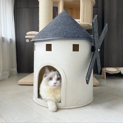 China Viable Wholesale Custom Hot Cat House Semi Closed Cat House Windmill Dog Felt Pet Can Add Logo for sale