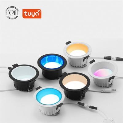 China High Efficiency Fxpot Design New Music Rhythm 16 Colors Rgbw Dimmable Wifi Control 12w Smart Led Down Light Tuya for sale