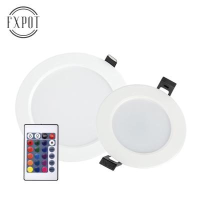 China High Efficiency FXPOT RGB Color Remote Control Round Recessed Led Lamp Led Bedroom Kitchen Lighting Smart Downlight for sale