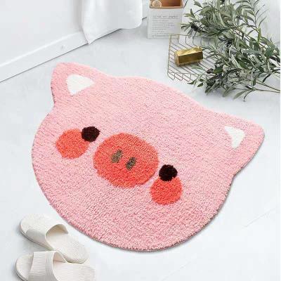 China Living Room Pig Pattern Rug Washable Wholesale Animal Round Bath Mat for sale