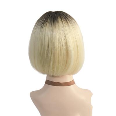 China Other Cheap Price Middle-parted Chemical Fiber Material Quality Light Blonde Short Bob Wigs Gradual Change for sale