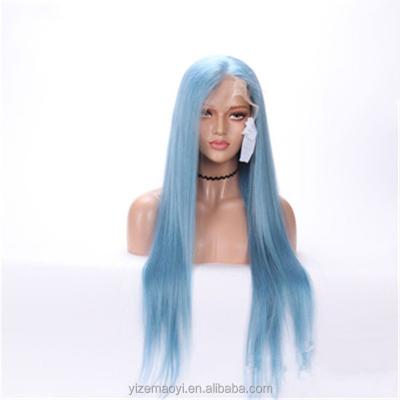 China Wholesale Selling Straight Hair Sky Blue Handmade Wig Lace Front Wig Brazilian Wig for sale