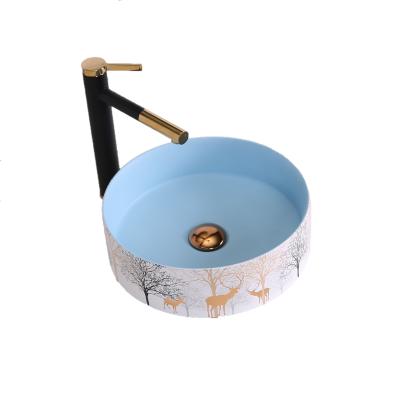 China Easy Clean Ceramic Round Wash Basin Art Luxury Color Bathroom Sinks Wash Basin for sale