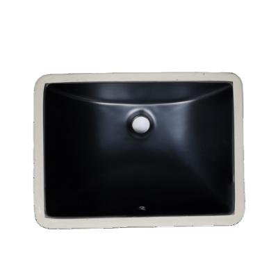 China Easy Clean Matte Black Ceramic Bathroom Vanity Rectangular Basin Undermount Sinks With Overflow Hole for sale