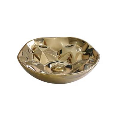 China Easy Clean Plating Mounted Round Basin Gold Luxury Over Counter Basin Popular New Bathroom Sink for sale