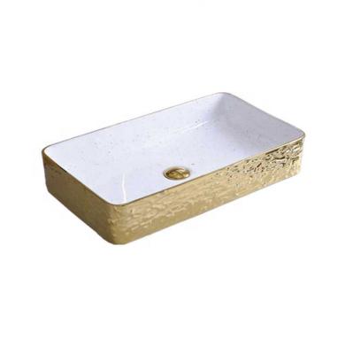 China China Wholesale Price Easy Clean Modern Ceramic Gold Color Luxury Bathroom Sinks Hand Wash Basin for sale