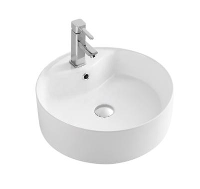 China Modern Design Easy Clean Bathroom Chaozhou Round Face Basin With White Faucet Hole Wash Basin for sale