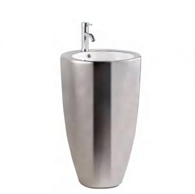 China Factory Size Easy Clean High Quality Pedestal Free Hand Standing Wash Basin Sink for sale