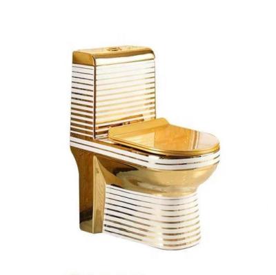 China Double-Flow Bathroom Ware Gold Sanitary One Piece Gold Ceramic Toilet WC for sale