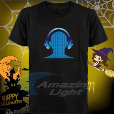 China Anti-pilling Halloween Carnival LED Hot Sale EL Sound Active Flashing T-shirt for sale