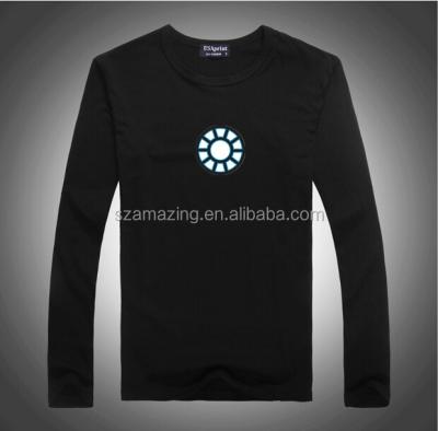 China Hot Sale Anti-pilling Long Sleeve Noise Activated And Programmable Ironman1 Led T-shirt With 4pcs Battery Pack for sale