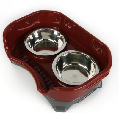 China Sustainable Pet Supplies Prevent Falling Table Cat Double Bowl Teddy Stainless Steel Pet Bowl Dog Food for sale