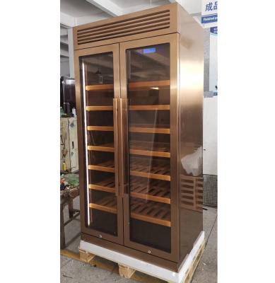 China RV 300 Dual Bottle Zone Vintage Wine Cooler With Stainless Steel Door Frame Wine Cooler Energy Consumption for sale