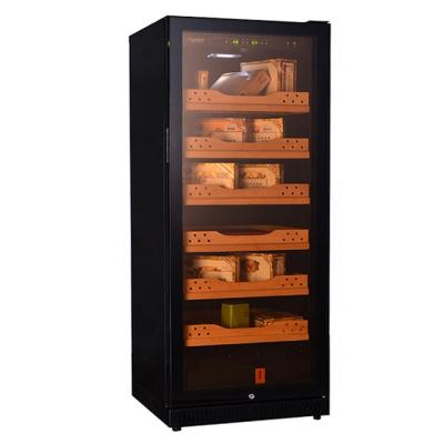 China Stainless Steel Cabinet Beech Wood Wooden Drawer With Built In Hygrometer Compressor Cigar Cooler Humidifier for sale