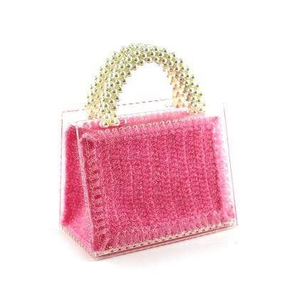 China Korean version fashion woven beads handle handmade crochet women handbag with acrylic frame girls ladies evening handbag for sale