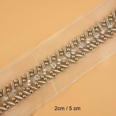 China Unique Garment New Arrival Nickel Color Beaded Trims And Clear Rhinestones For Garments Decoration for sale