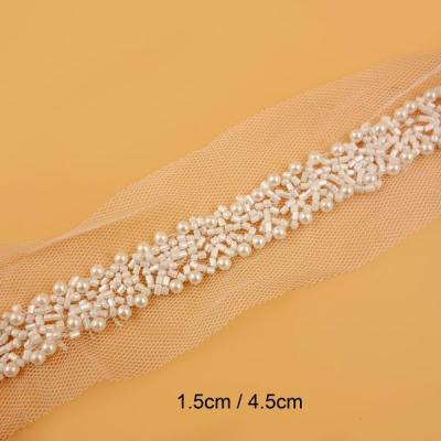 China Garment New Arrival Wide Mesh Ivory Pearl Beaded Trims for sale