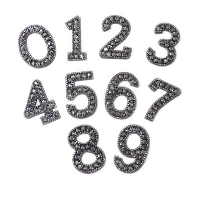 China 3D Gunmetal Beading Number Patches Handmade Crystal Rhinestone 0-9 Number Patches For Garment Apparel Embellishment for sale