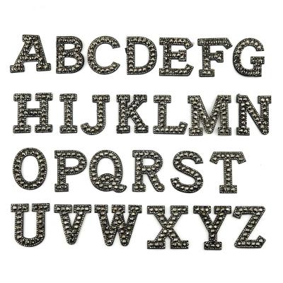 China fashion 3D crystal letter patches gunmetal rhinestone handmade A-Z alphabet patches for garment apparel embellishment for sale