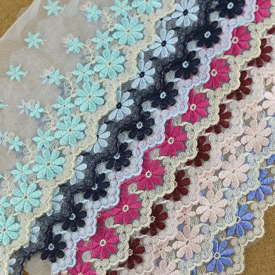 China Colorful Water Soluble Flower Embroidery Lace Trimming Soft Mesh Tulle Lace Trim for Girls Dressing Ladies Dress Lingerie Underwear for sale