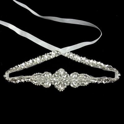 China Handmade Sparkle Sewn On Rhinestone Handmade Clear Crystal Bridal Applique Diamond Sash Sash For Women Bridal Dress for sale