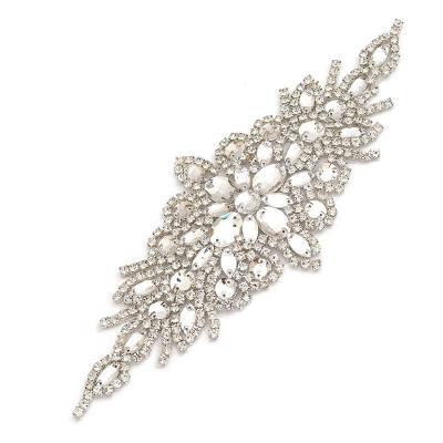 China Classic design rhinestone crystal handmade applique sew on or iron on applique for dress sash sash bridal headpiece for sale