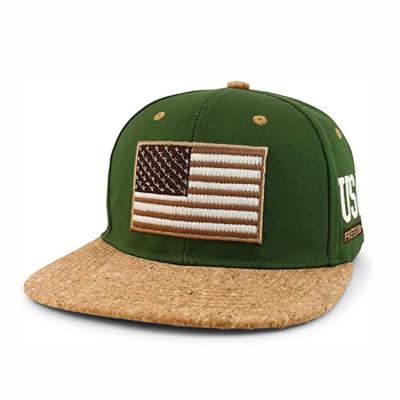 China Character Custom 6 Panel Snapback Hat, Custom USA Flag Embroidery Patch Snapback Hat With Cork Brim for sale