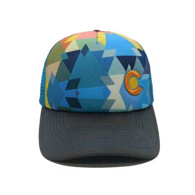 China Custom 5 Panel Sublimation Printed Trucker Hat Embroidery Foam Mesh Trucker Cap for sale