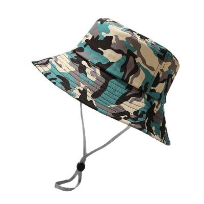 China European And American Camouflage Hot Desert Big Edge Selling Factory Style Outdoor Fisherman Bucket Hat With String for sale