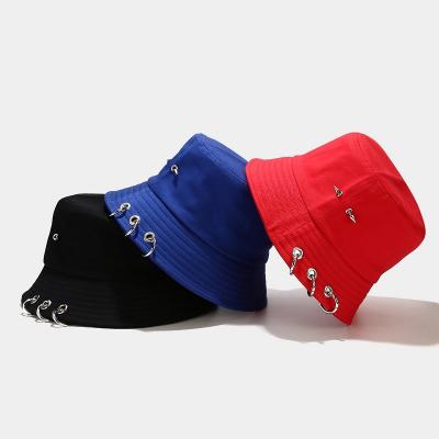 China Factory Hot Sale European And American Stylish100% Cotton Bucket Hat With Rings Hip Hop Streetwear Hats for sale