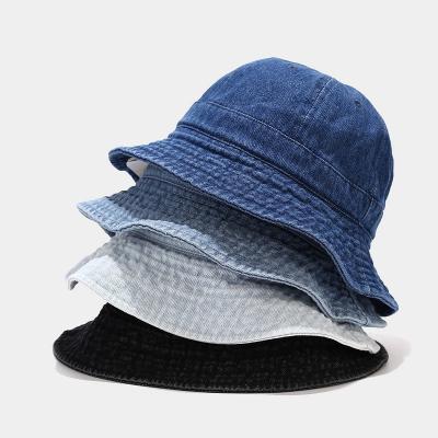 China European and American style factory hot sale plain washed stone brim vintage denim short bucket hat for sale