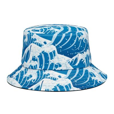 China European And American Style Custom 100% Polyester Printed Riverside Bucket Hats Blue Hats Large for sale