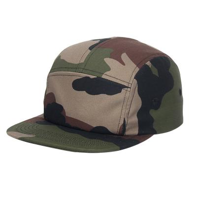 China Character Classic 100% Cotton Plain 5 Panel Camp Hat Flat Brim Camouflage Camouflage Camouflage Short Street Hats Hats for sale