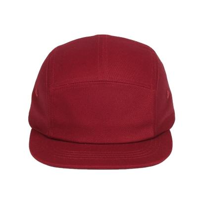 China Custom Plain Cotton 5 Panel Flat Brim Camp Snapback Baseball Caps Hats for sale