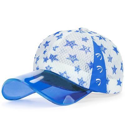 China Character Custom Wholesale Sublimation Printed Star Brim Mesh Outdoor Sports Trucker Hat Full Plastic Children Kids Hat for sale