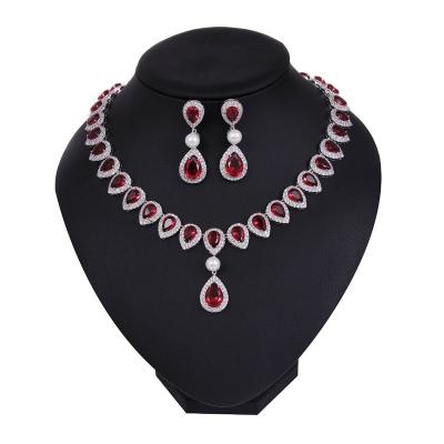 China Wedding Bridal Pearl Jewelry Set D.C.A. Red Zircon Pearl Necklace Set for sale