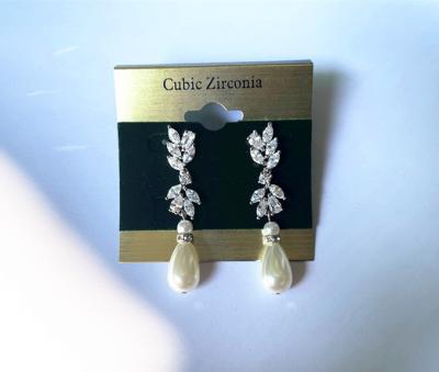 China CLASSIC Luxury Bridal Jewelry AAA CZ Stone Pearl Earring Brass Zirconia Earring for sale