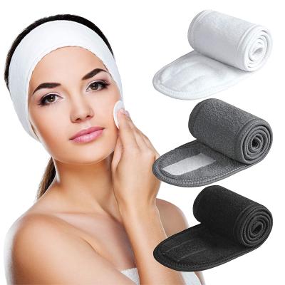 China 100%Polyester Terry Microfiber OEM logo terry towel headband vel host cotton closure custom wholesale luxury adjustable waffle spa facial head wrap for sale