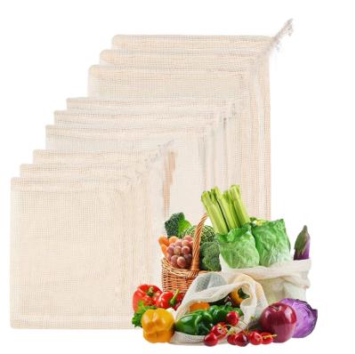 China Eco-Friendly Natural Material Cotton Reusable Organic Product Bags Double-stitched Tare Weigh Free Drawstring Fruit Vegetable Laundry Bag Plastic for sale