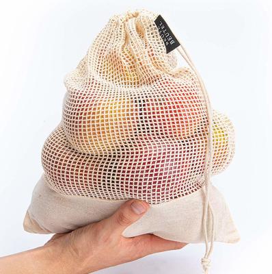 China 100% Natural Material Zero Waste Reusable Recycled Product Mesh Bag Organic Cotton Drawstring Mesh Net Produce Bag For Fruits And Vegetables Bag for sale